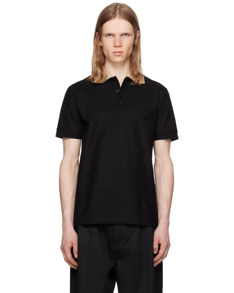 Burberry Black Check Collar Cotton Polo Black