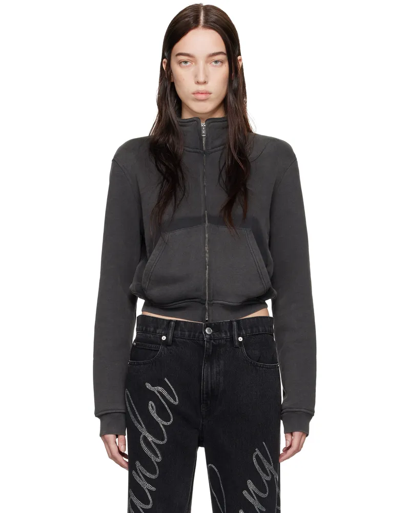 Alexander Wang Gray Cropped Zip-Up Sweater 062a