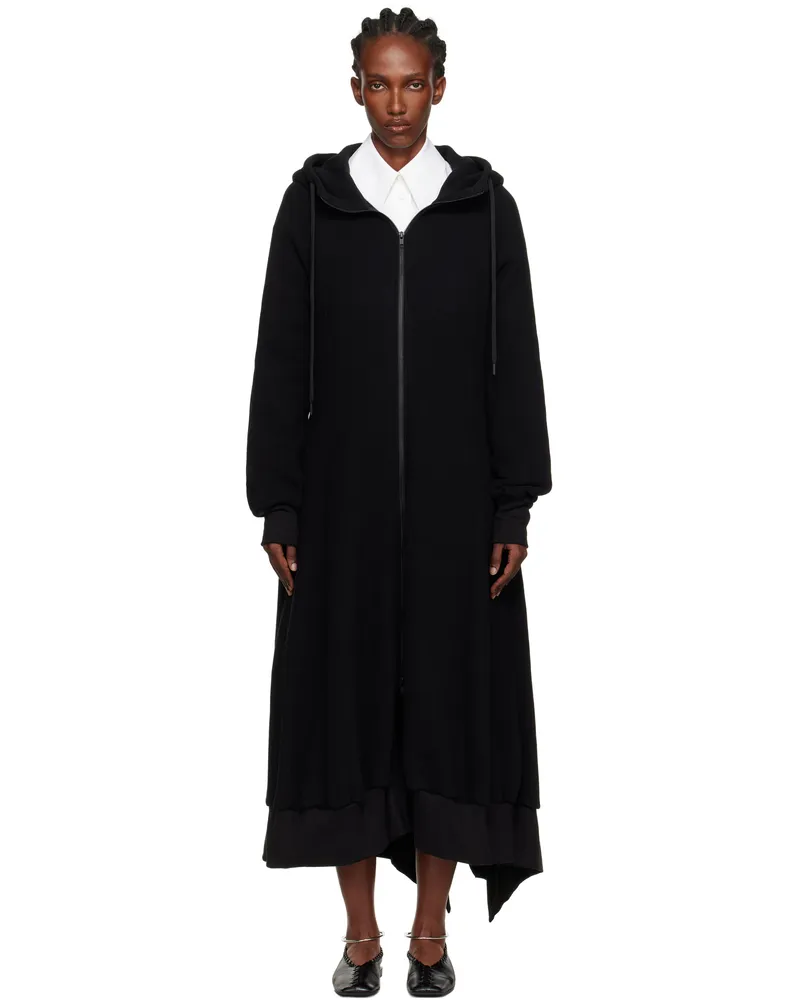 Yohji Yamamoto Black Hooded Track Maxi Dress 1