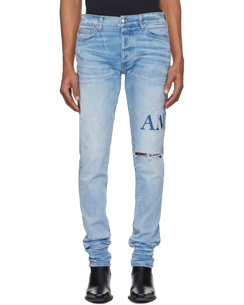 Amiri Blue Starburst Appliqué Skinny Jeans Perfect