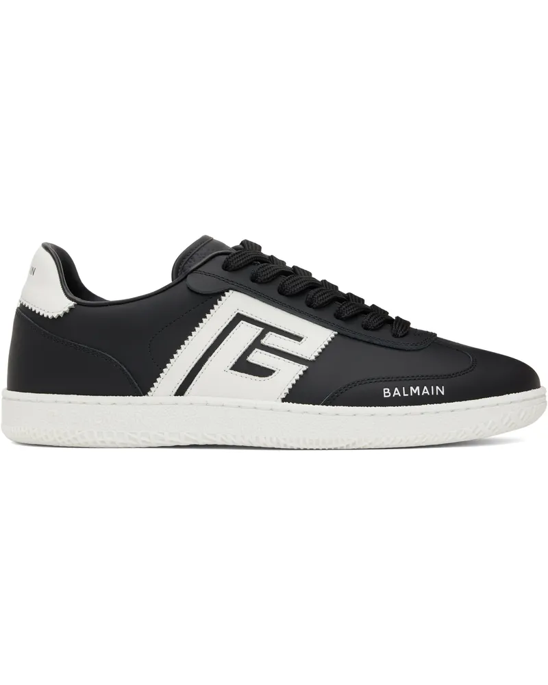 Balmain Black Calfskin 'Balmain' Swan Sneakers Eab