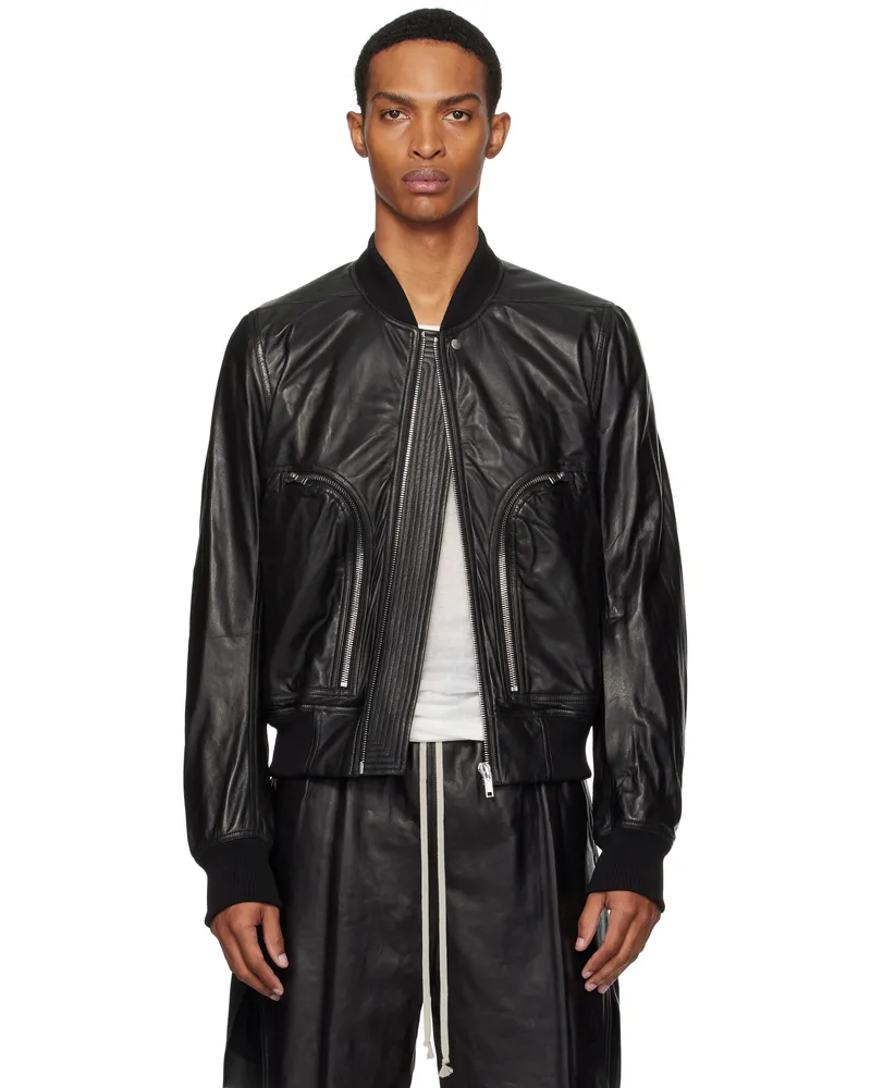 Rick Owens Black Concordians Bauhaus Flight Leather Bomber Jacket 09