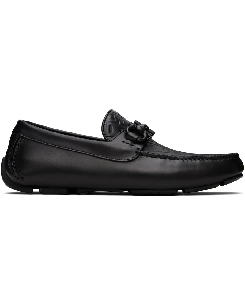 Ferragamo Black Gancini Ornament Driver Loafers Nero