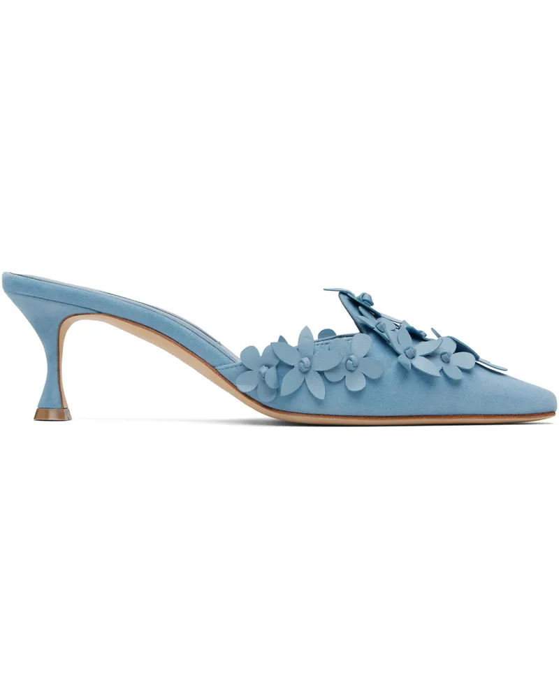 Manolo Blahnik Blue Harnes Mules Mblu
