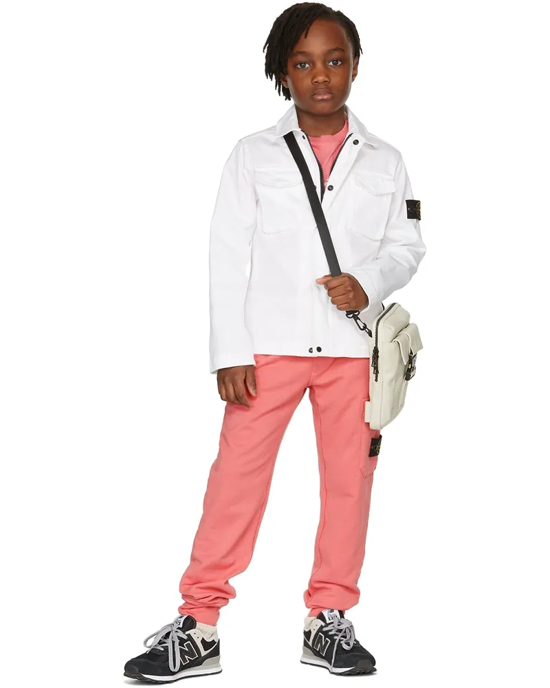Stone Island Kids White Cotton Gabardine Jacket V0001