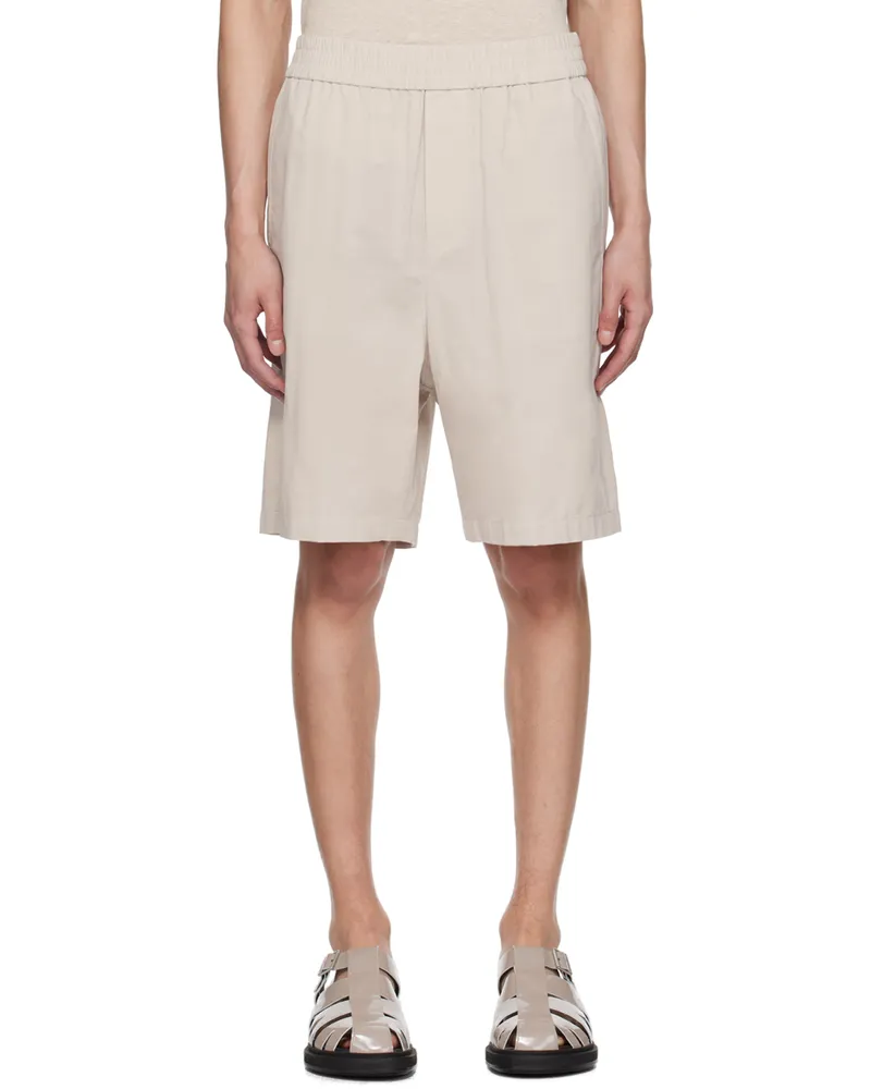 AMI Paris Beige Elasticized Waist Shorts Light