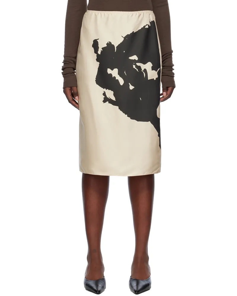 BITE Studios Beige Print Midi Skirt Cream