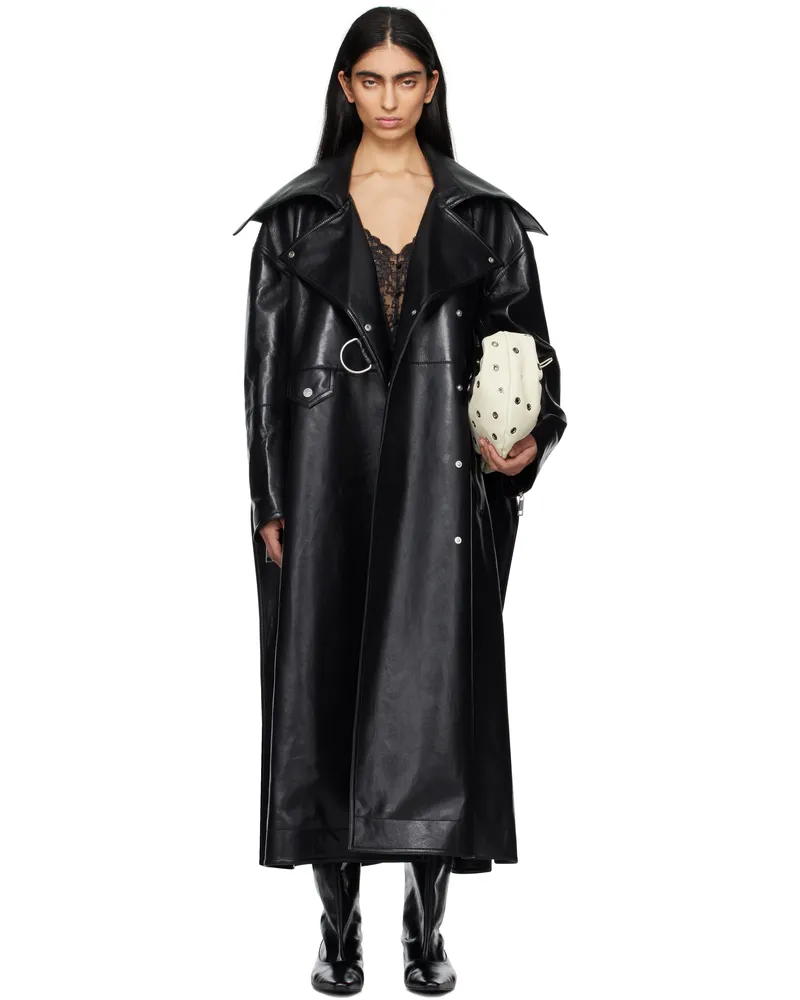 Nanushka Black Teca Regenerated Leather Trench Coat Blk