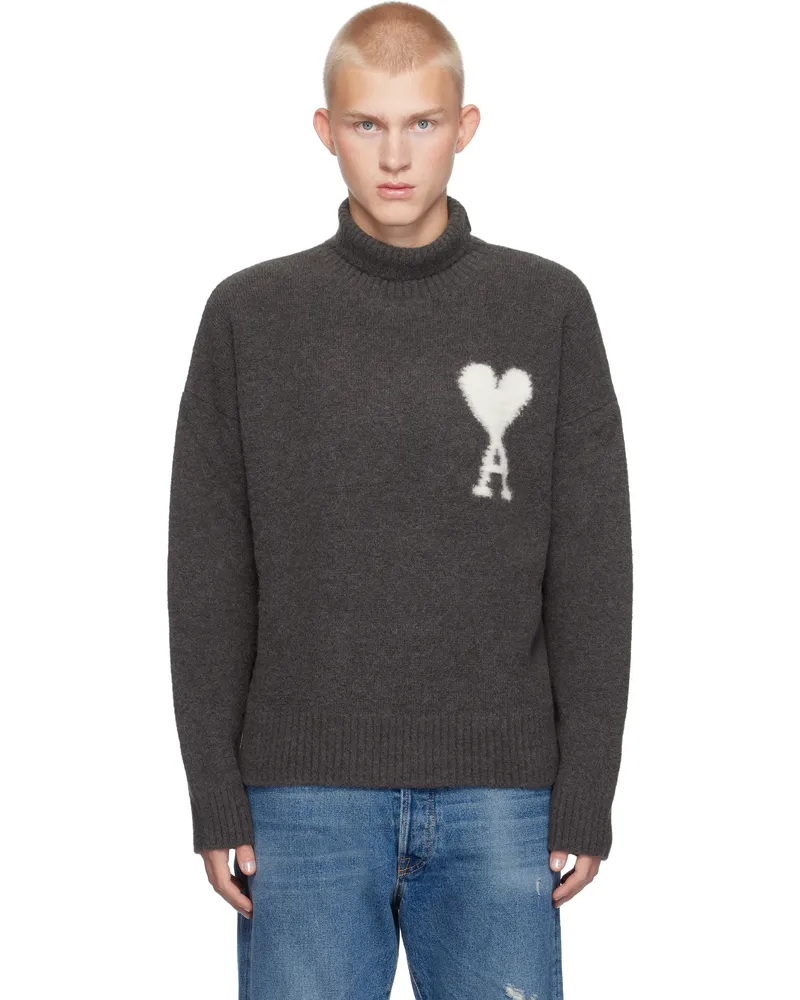 AMI Paris Gray Ami de Coeur Turtleneck Dark