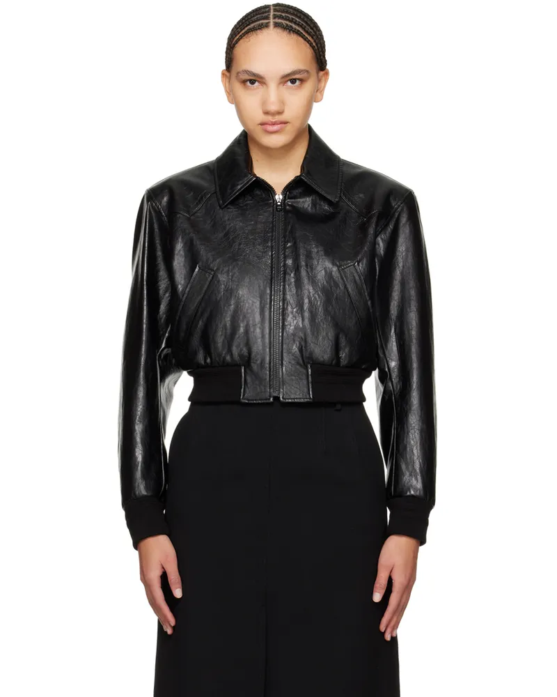 RECTO Black Lyon Faux-Leather Bomber Jacket Black