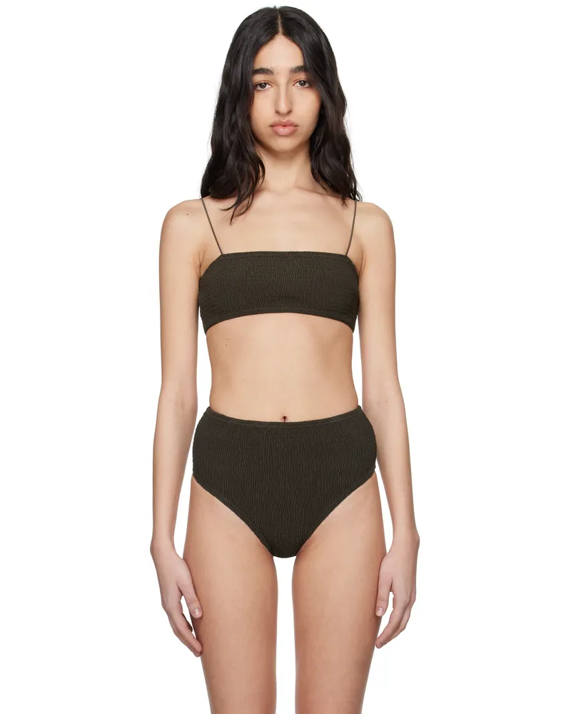 Totême Khaki Smocked Bikini Top Pepper