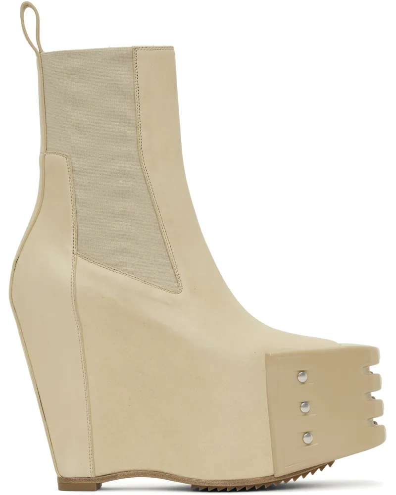 Rick Owens Beige Hollywood Grilled Wedge Beatle Chelsea Boots 81