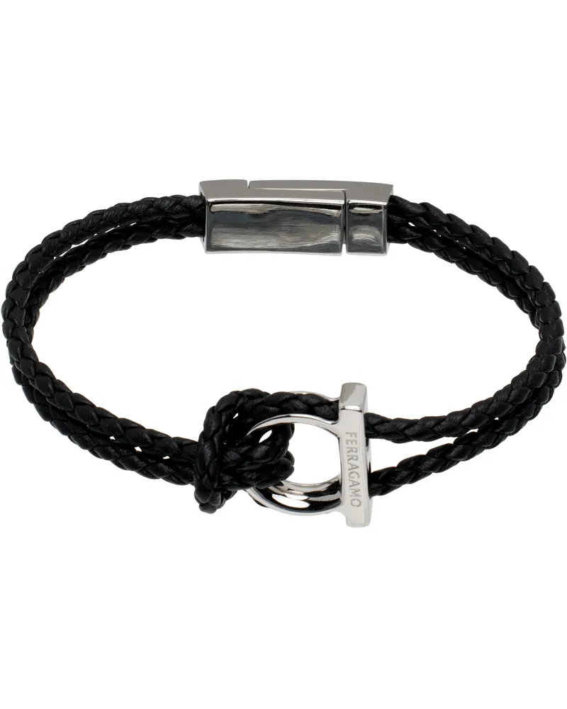 Ferragamo Black Gancini Bracelet Pelle