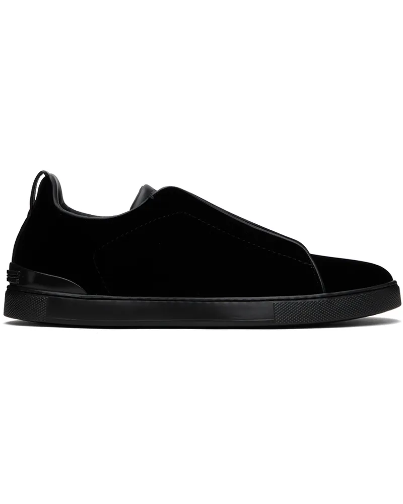 Ermenegildo Zegna Black Velvet Triple Stitch Sneakers Ner