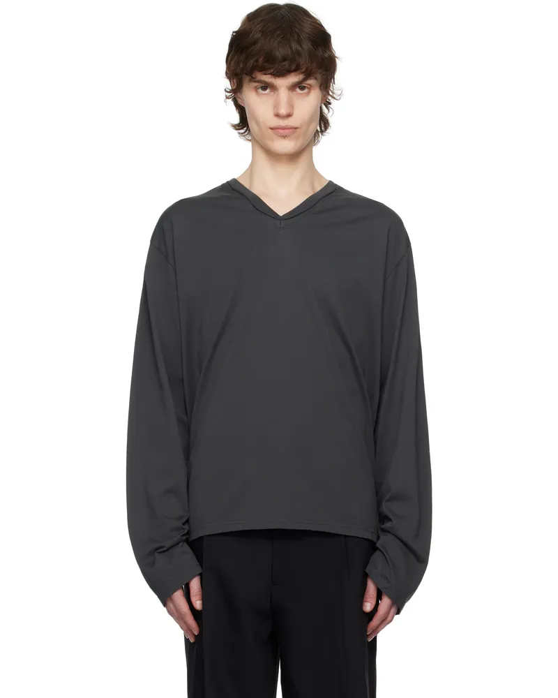 Mfpen Gray LS V-neck T-shirt Dark