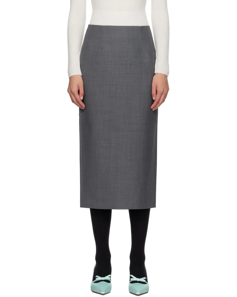SHUSHU/TONG Gray Straight Fitted Midi Skirt Gr100