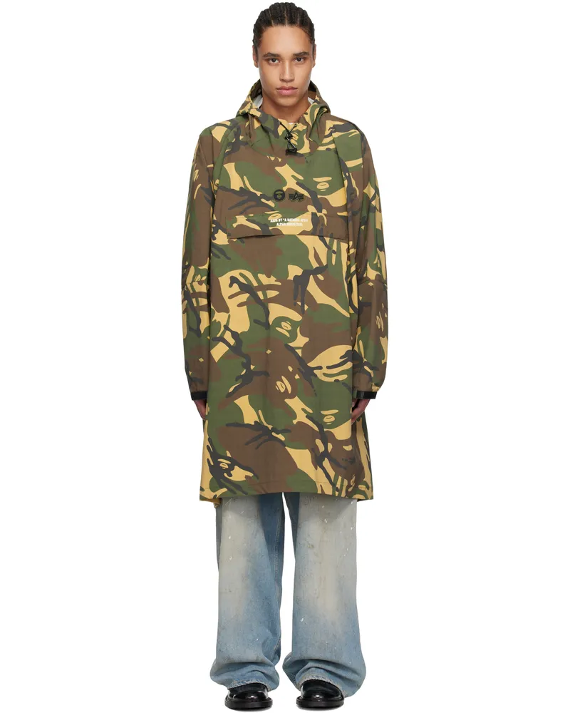 AAPE by A Bathing Ape Khaki Alpha Industries Edition Camo Hooded Rain Coat Green