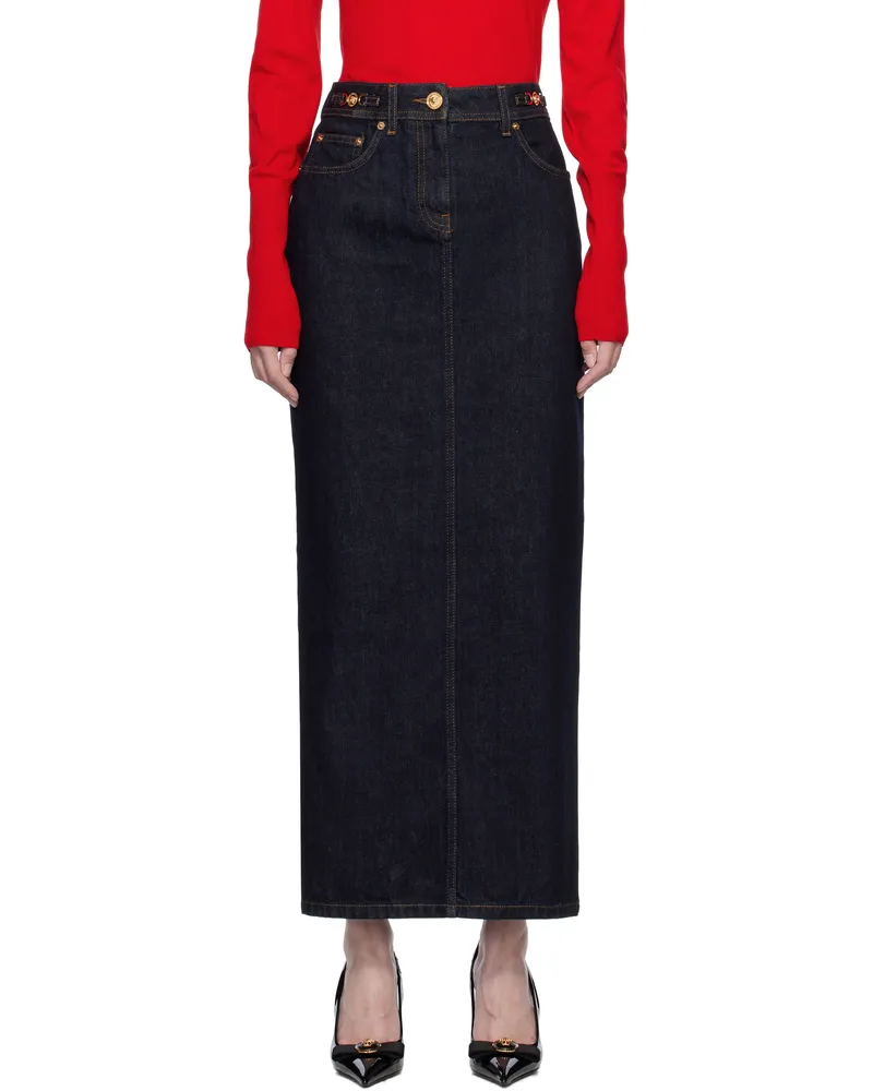 Versace Blue Medusa '95 Denim Maxi Skirt 1d100