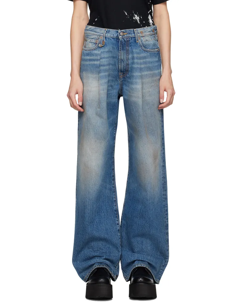 R13 SSENSE Exclusive Blue Damon Pleated Wide Leg Jeans Amber