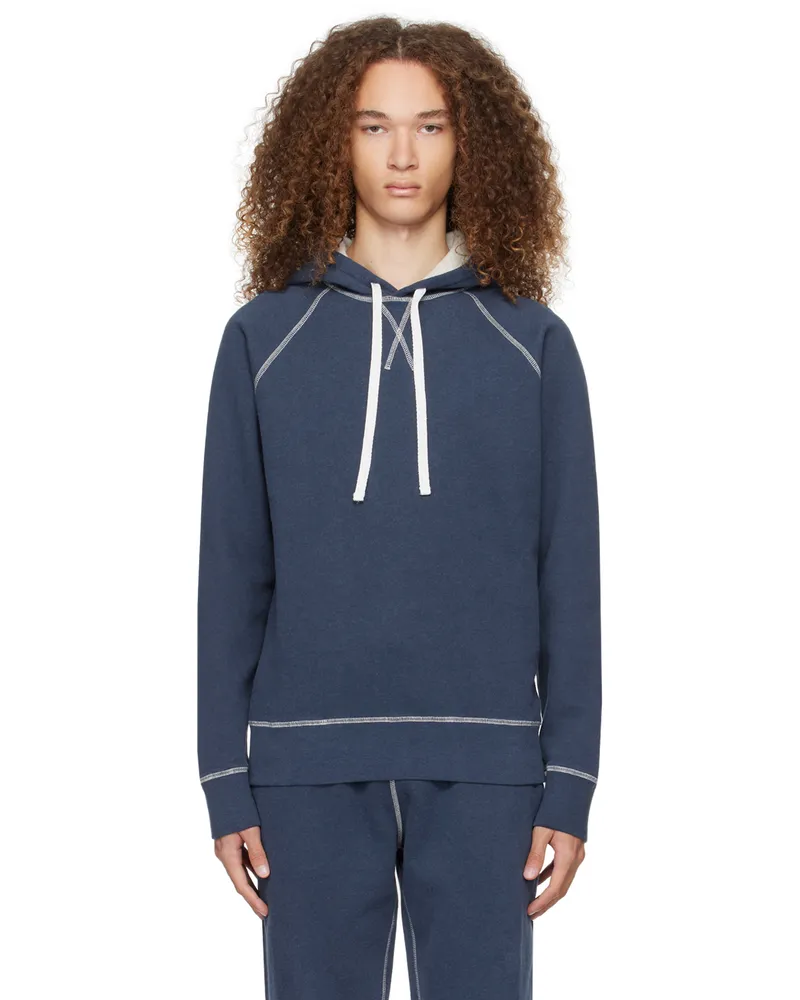 Sunspel Navy Raglan Hoodie Navy