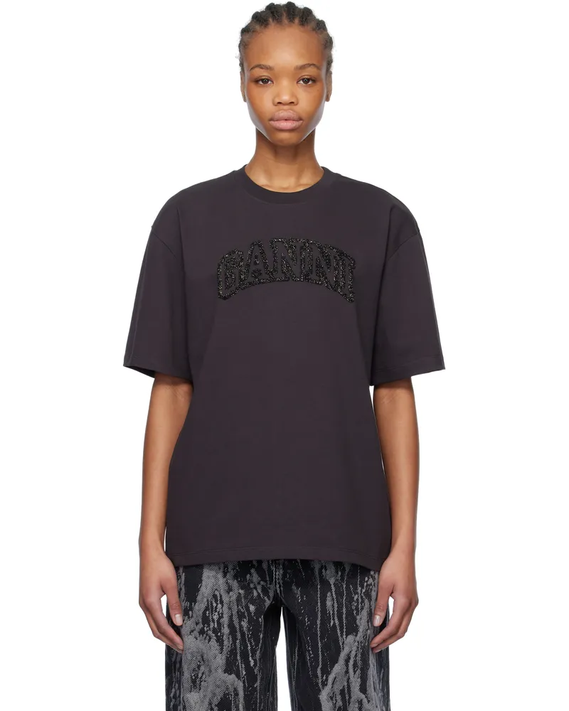 Ganni Black Heavy Cotton Drop Shoulder 'GANNI' T-shirt 252