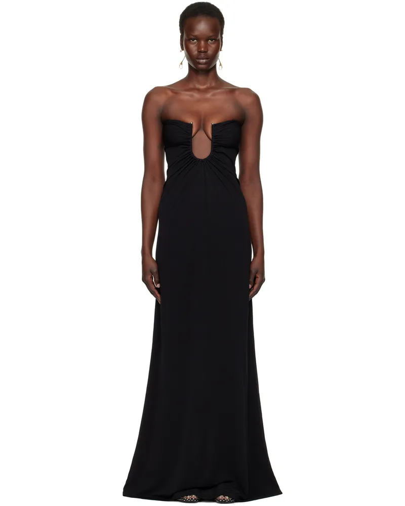 Christopher Esber Black Arced Palm Strapless Maxi Dress Black