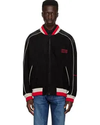 HUGO BOSS Black Piping Leather Bomber Jacket 001-black