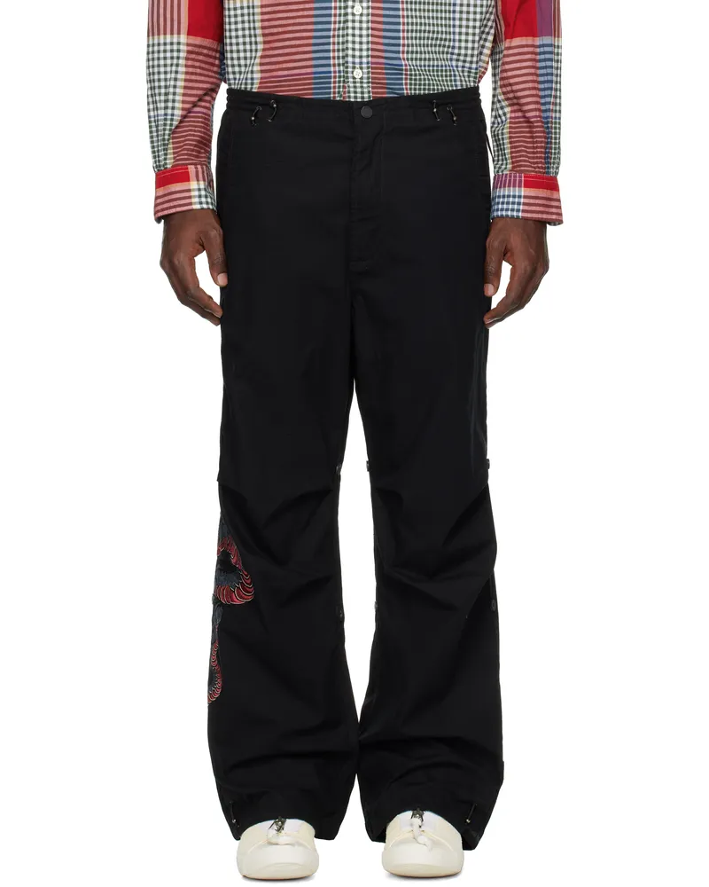 maharishi Black Yin Yang Cobra Loose Snopants Trousers Poplin