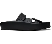 Black Webbing Slip-On Platform Sandals