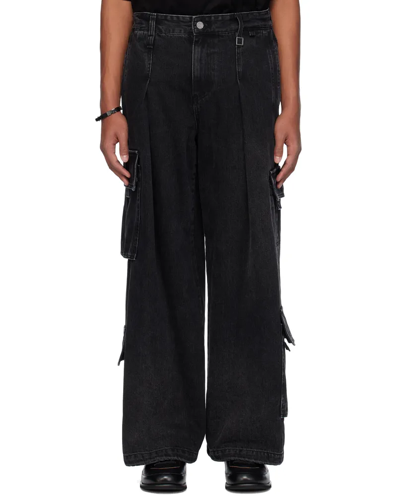 Wooyoungmi Black Wide Denim Cargo Jeans 989b