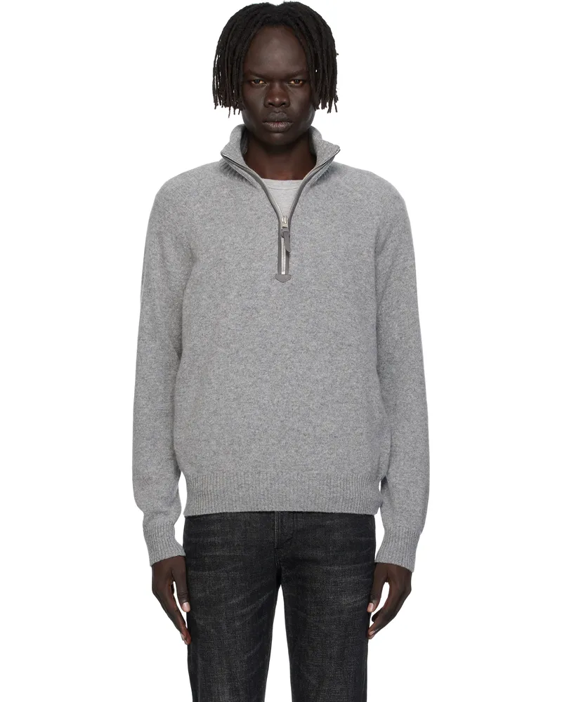 Tom Ford Gray Lambswool & Cashmere Half-Zip Sweater Ig164grey