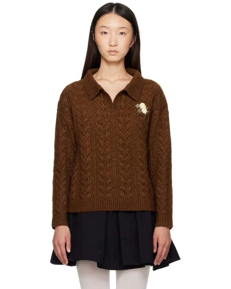 SHUSHU/TONG Brown Lapel Collar Knit Polo Bn100