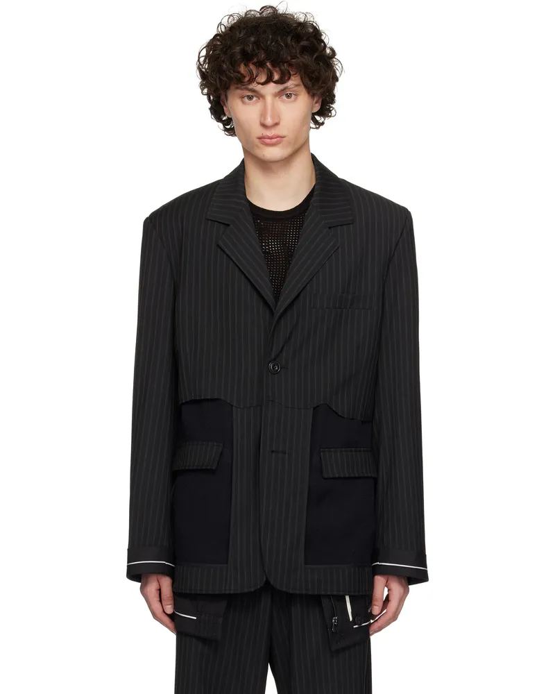Andersson Bell Black Inside Out Stripe Sheer Blazer Black
