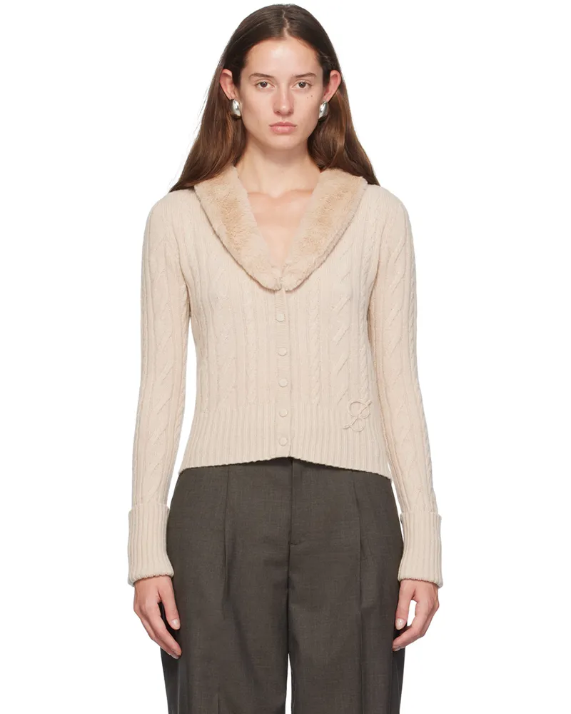 Blumarine Off-White Faux-Fur Collar Cardigan N0813