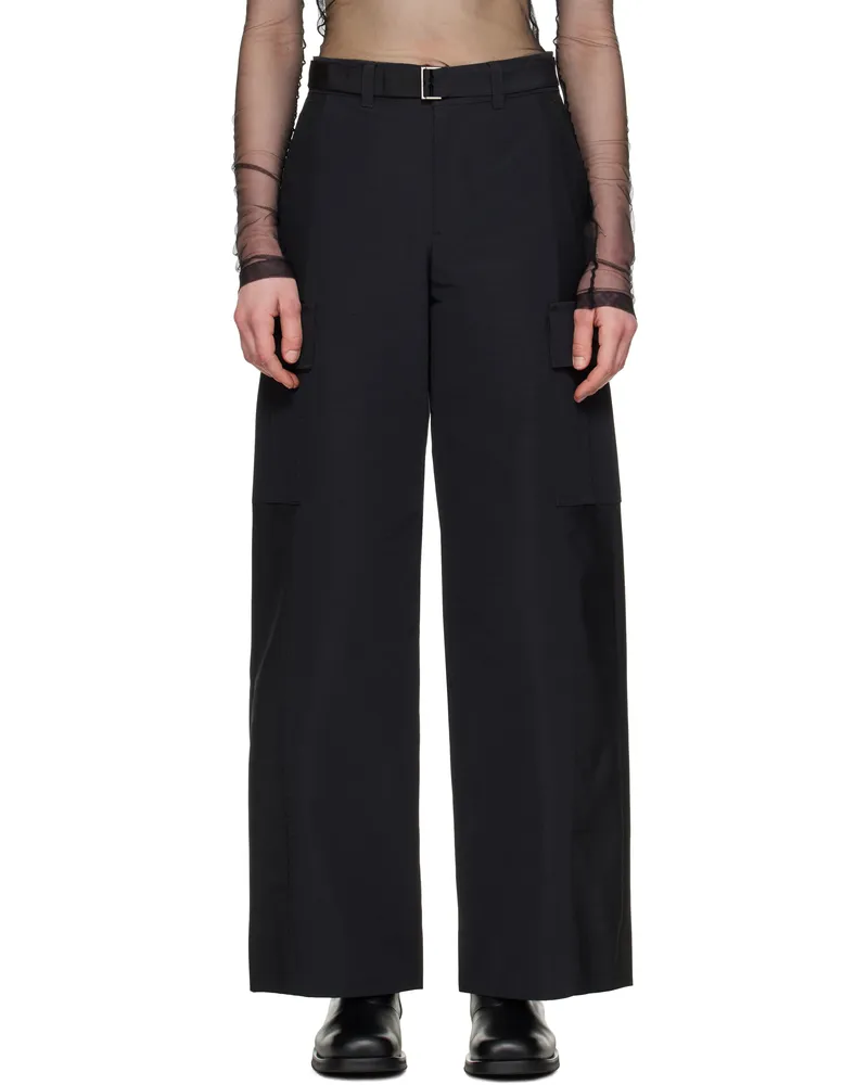 Sacai Black Grosgrain & Suiting Cargo Pants 001