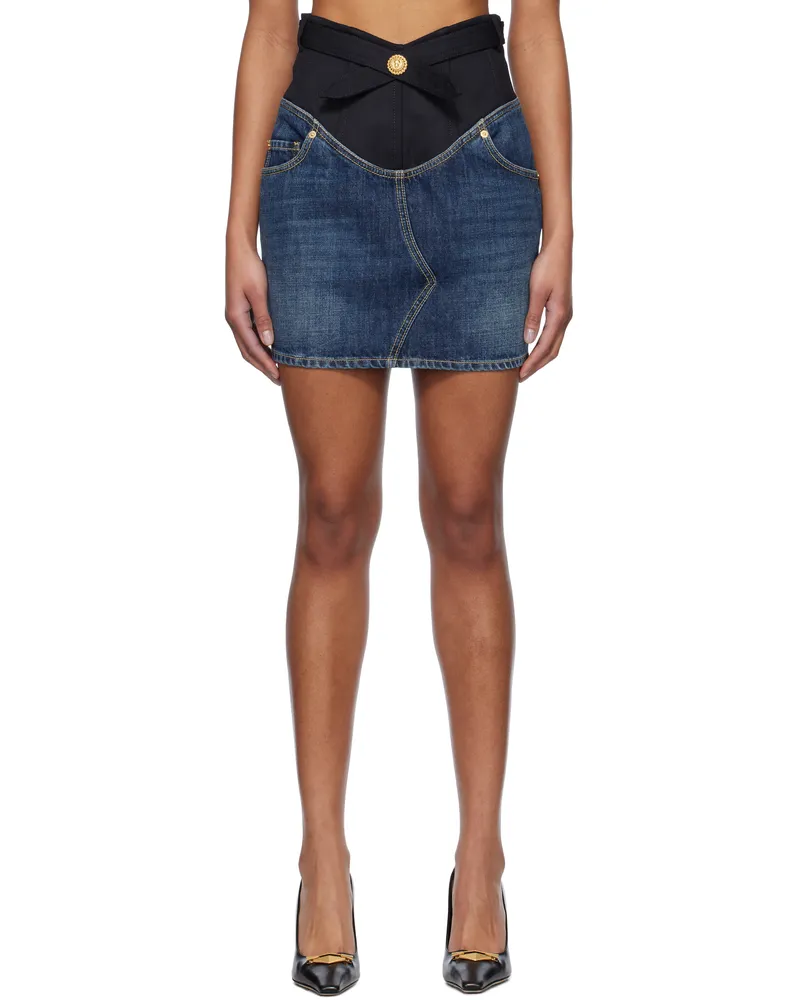 Balmain Blue Crêpe & Denim Miniskirt Sms