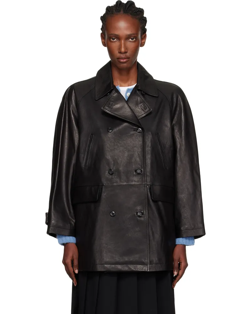 Nothing Written Black Vegetable Leather Pea Coat Black