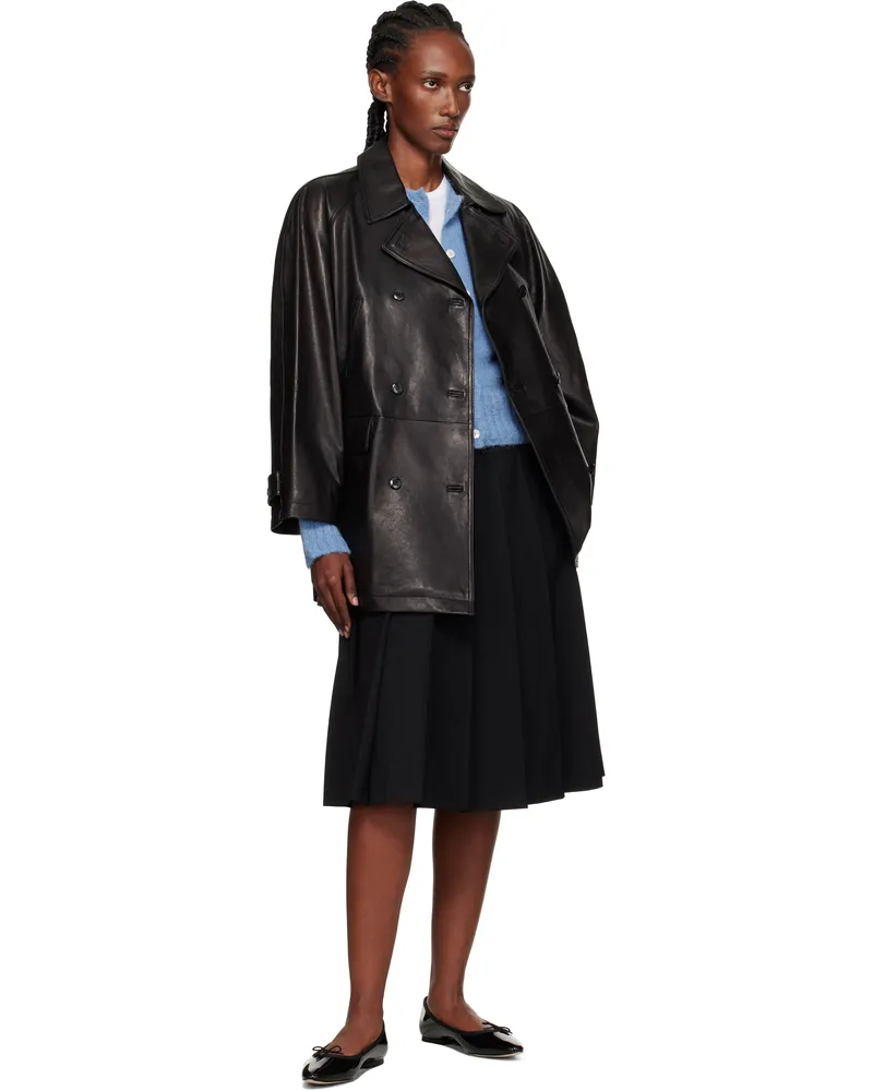 【NOTHING WRITTEN】Vegetable Leather Pea Coat Black Nothing Written Black Vegetable Leather Pea Coat - bei