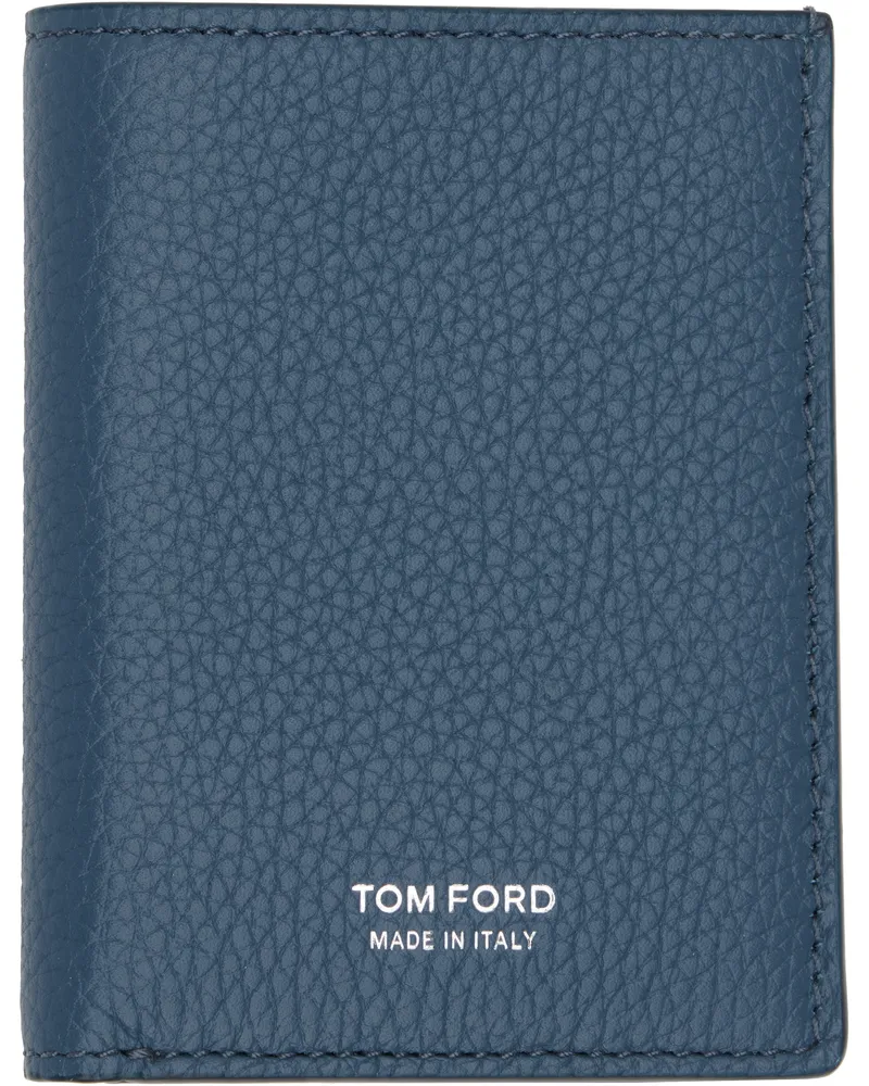 Tom Ford Blue Grain Leather Folding Card Holder 1l059indigo