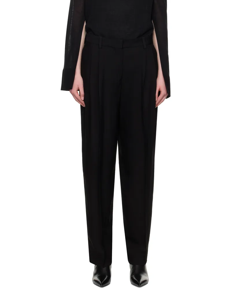 Totême Black Double-Pleat Straight Trousers Black