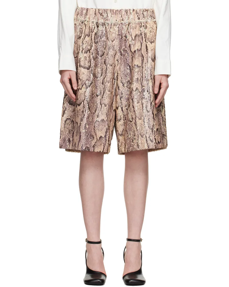 Dries van Noten Beige & Purple Sequinned Shorts 403