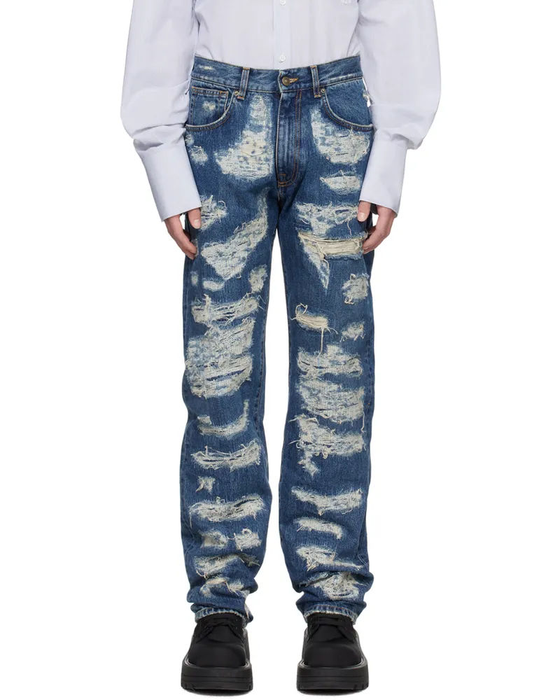 FourTwoFour on Fairfax Blue Distressed Jeans Destroyed