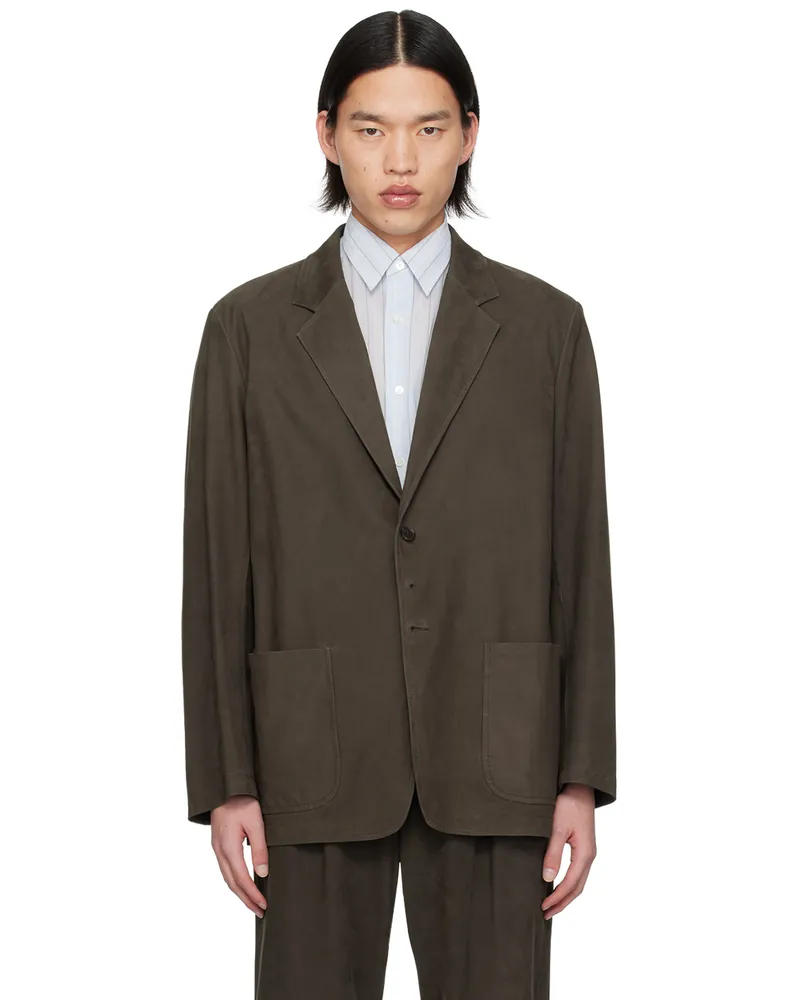 AURALEE Brown Notched Lapel Blazer Dark