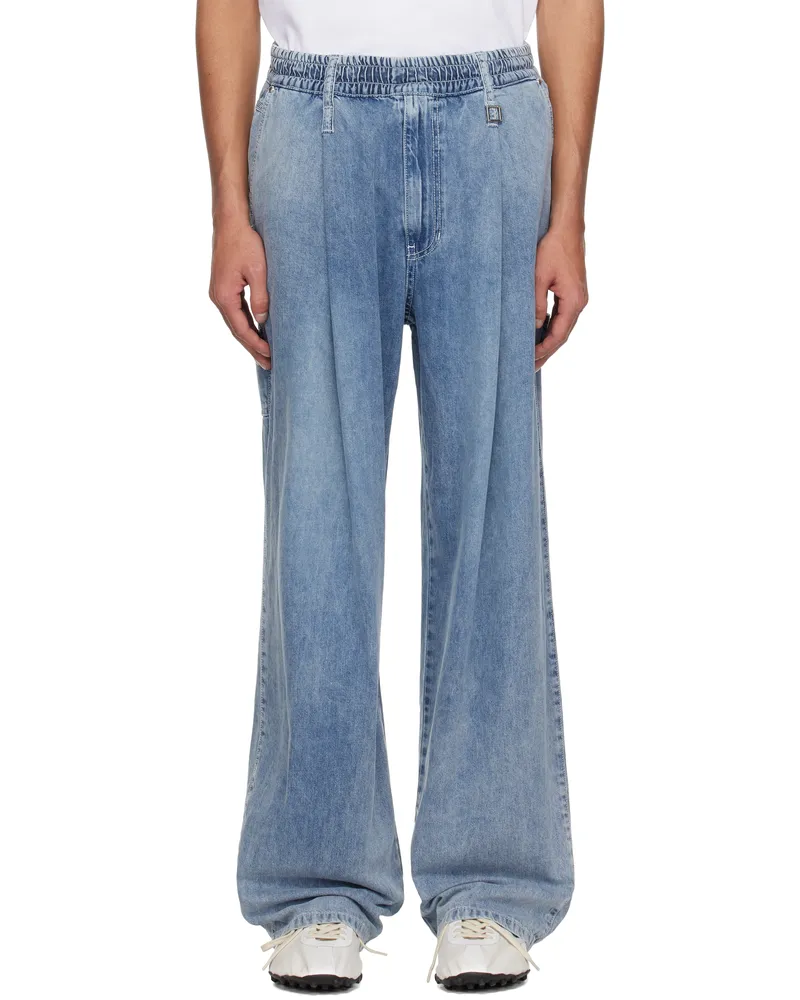 Wooyoungmi Blue One-Tuck Banding Denim Jeans Blue991l