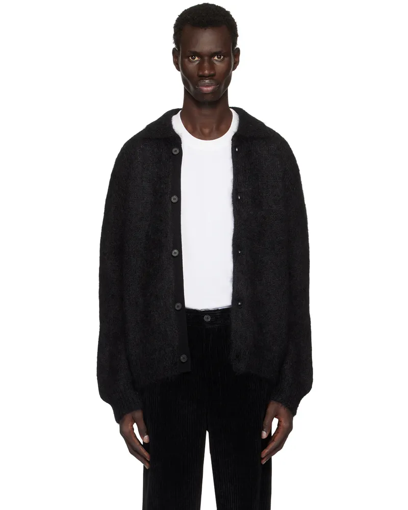 SOLID HOMME Black Mohair Collar Neck Cardigan 626b
