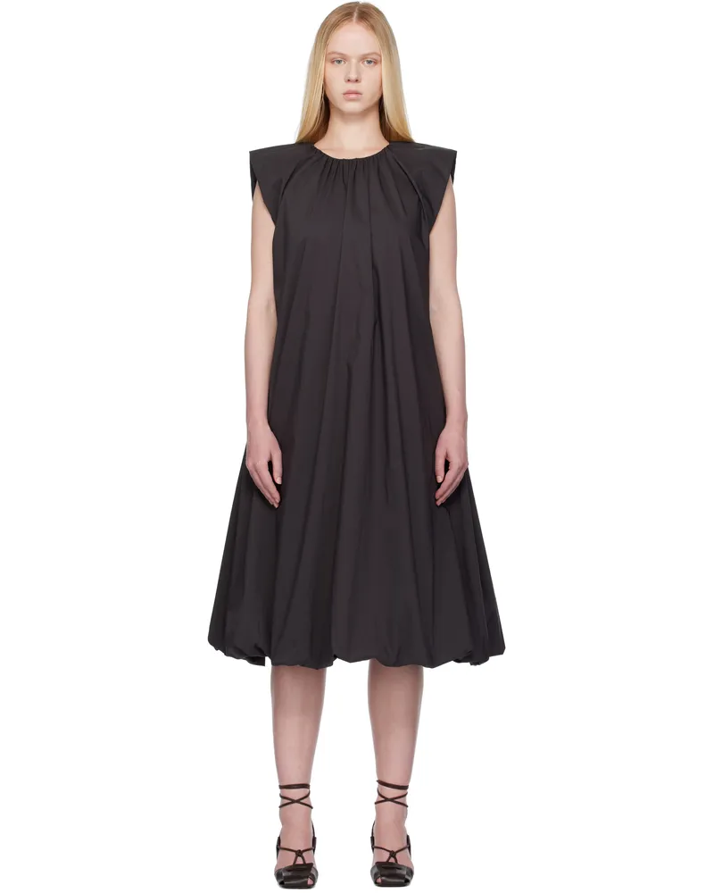 AMOMENTO Gray Cotton Volume Shirring Minidress Charcoal