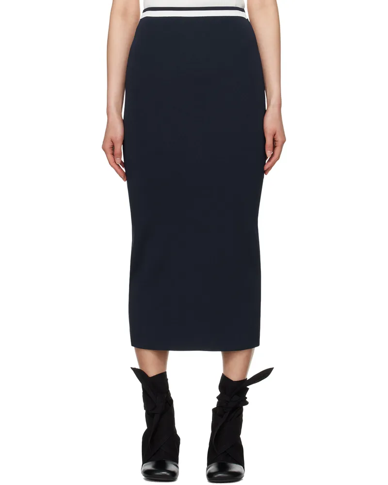 STAUD Navy & White Karina Midi Skirt Nvwt