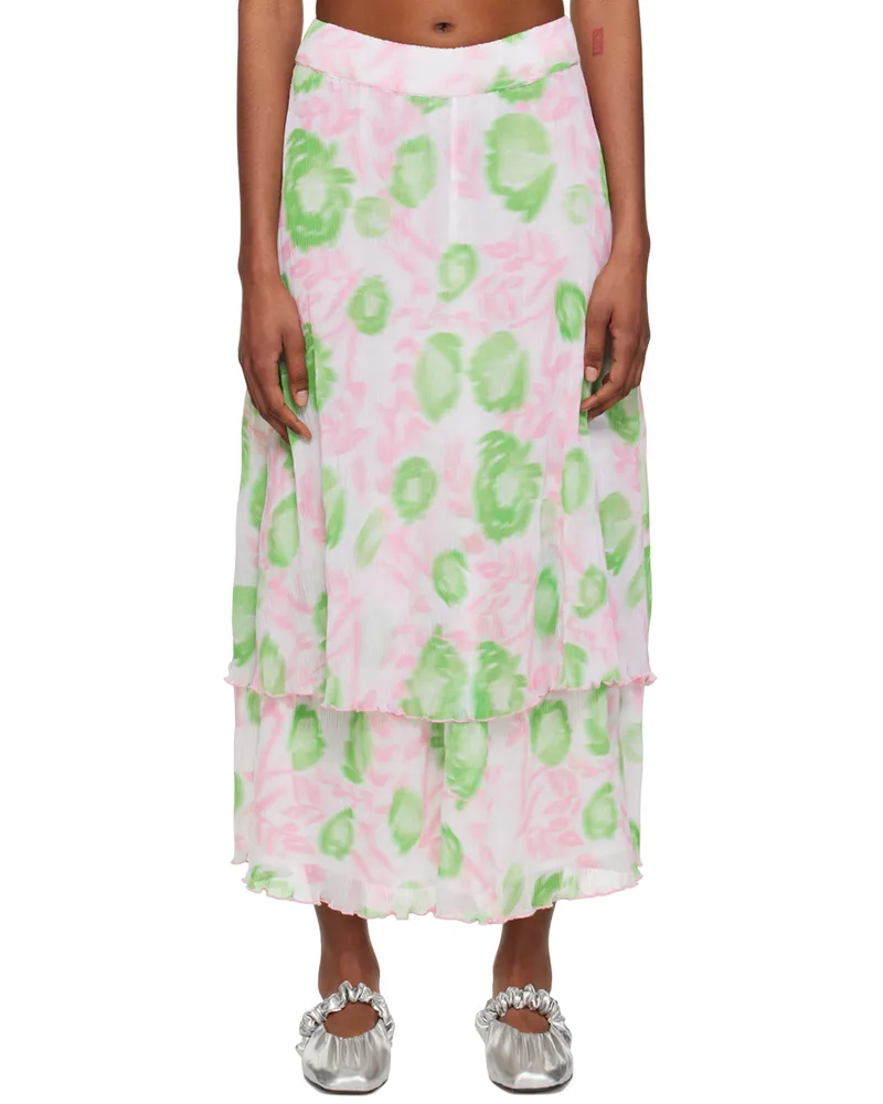 Ganni Pink & Green Layered Midi Skirt 545