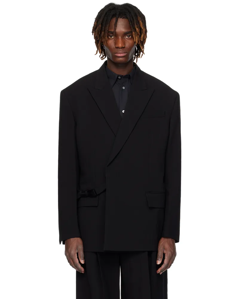 JUUN.J Black Wool Nylon Strap Blazer Black