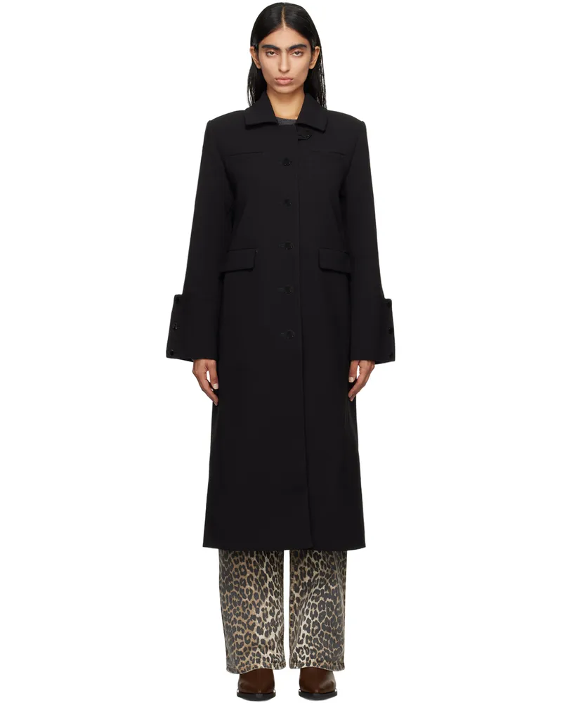 Ganni Black Bonded Crepe Coat 099